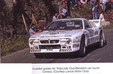Adartico Vudafieri - Luigi Pirollo
27º Tour de Corse - Rallye de France 1983. Lancia Rally 037 (MI-81459S). Clasificado 3º.

Del 5 al 7 de Mayo, Ajaccio, Córcega, Francia.
Superficie: asfalto.

El Rally tenia un total de 1715.10 km de los que 1066.10 km divididos en 32 tramos eran especiales.

Tomaron la salida 178 equipos, finalizaron 57.@
Palabras clave: ;Lancia;Corcega;1983;Grupo_B;Corse