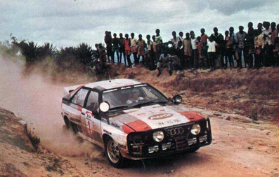 Michèle Mouton - Fabrizia Pons
31º Marlboro Safari Rally 1983. Audi Quattro A1 (IN-YC 19). Clasificada 3ª.

Del 30 de Marzo al 4 de Abril, Nairobi, Kenya, África.
Superficie: tierra.

El Rally tenia un total de 5035 km en los que 1620.95 km se encontraban 26 controles horarios.

Tomaron la salida 78 equipos, finalizaron 22.@
Palabras clave: Michele_Mouton;Audi;Quattro;Grupo_B;Safari;1983;Womens;Mujeres