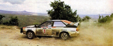 Michèle Mouton - Fabrizia Pons
31º Marlboro Safari Rally 1983. Audi Quattro A1 (IN-YC 19). Clasificada 3ª.

Del 30 de Marzo al 4 de Abril, Nairobi, Kenya, África.
Superficie: tierra.

El Rally tenia un total de 5035 km en los que 1620.95 km se encontraban 26 controles horarios.

Tomaron la salida 78 equipos, finalizaron 22.@
Palabras clave: Michele_Mouton;Audi;Quattro;Grupo_B;Safari;1983;Womens;Mujeres