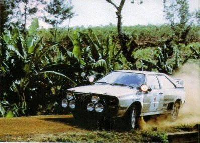 Michèle Mouton - Fabrizia Pons
31º Marlboro Safari Rally 1983. Audi Quattro A1 (IN-YC 19). Clasificada 3ª.

Del 30 de Marzo al 4 de Abril, Nairobi, Kenya, África.
Superficie: tierra.

El Rally tenia un total de 5035 km en los que 1620.95 km se encontraban 26 controles horarios.

Tomaron la salida 78 equipos, finalizaron 22.@
Palabras clave: Michele_Mouton;Fabrizia_Pons;Audi;Quattro;Grupo_B;Safari;1983;Womens;Mujeres