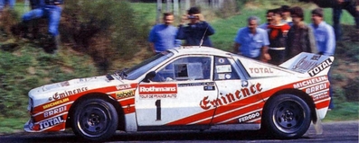Bernard Darniche - Alain Mahé
42º Tour de France Automobile 1983. Lancia Rally 037 (TO-Y75887). Clasificado 3º.

Del 19 al 23 Septiembre, Paris, Nice, Francia.
Superficie: asfalto.

El Rally tenia un total de 2800.00 km de los que 630.00 km divididos en 3 etapas y 32 tramos eran especiales (uno de ellos fue cancelado SS27 Col du Noyer).

Tomaron la salida 84 equipos, finalizaron 37.@
Palabras clave: Lancia;Rally;Grupo_B;Tour_France_Automobile;1983