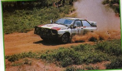 Michèle Mouton - Fabrizia Pons
31º Marlboro Safari Rally 1983. Audi Quattro A1 (IN-YC 19). Clasificada 3ª.

Del 30 de Marzo al 4 de Abril, Nairobi, Kenya, África.
Superficie: tierra.

El Rally tenia un total de 5035 km en los que 1620.95 km se encontraban 26 controles horarios.

Tomaron la salida 78 equipos, finalizaron 22.@
Palabras clave: Michele_Mouton;Fabrizia_Pons;Audi;Quattro;Grupo_B;Safari;1983;Womens;Mujeres