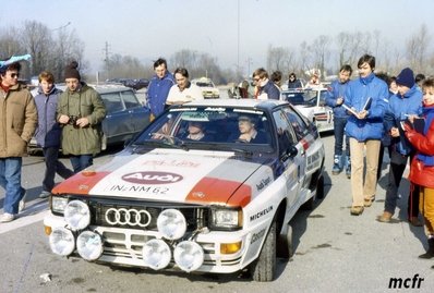 Hannu Mikkola - Arne Hertz
51º Rallye Automobile de Monte-Carlo 1983. Audi Quattro A1 (IN-NM 62). Clasificado 4º.

Del 22 al 28 de Enero, Monte-Carlo.
Superficie: asfalto - nieve.

RMC clasificó a todos los equipos que terminaron el 