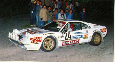 Giovanni Giordano - Marco Bolla
13º Rally 4 Regioni 1983. Ferrari 308 GTB (MI 88557P). Clasificado 5º.

Del 12 al 14 de Mayo, Salice Terme, Lombardia, Italia.
Superficie: asfalto.

El Rally constaba de dos etapas y 26 tramos cronometrados.

Tomaron la salida 79 eqyuipos, finalizaron 35.@
Palabras clave: Ferrari;GTB;Rally_4Regioni;1983