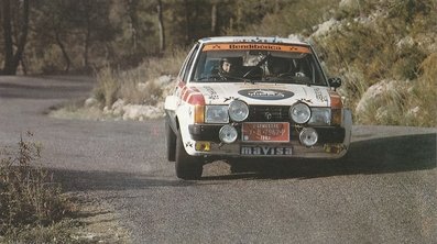 Joan Bayo - Joan Molina
19º Rally Catalunya 1983. Talbot Sunbeam Lotus (1-B-7962-P). Clasificado 6º.

Del 21 al 23 de Octubre, Catalunya, España.
Superficie: asfalto.

El Rally tenia un total de 356.90 km cronometrados, desconocemos en cuantos tramos especiales se dividian.

Tomaron la salida 97 equipos, finalizaron 54.@
Palabras clave: Talbot;Lotus;Sunbeam;1983;Grupo_B;1983