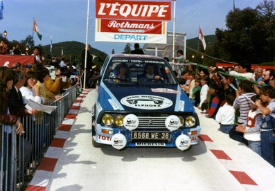 Alain Coppier - Josepha Laloz
27º Tour de Corse - Rallye de France 1983. Citröen Visa Chrono, (6568 WE 38). Clasificado 9º.

Del 5 al 7 de Mayo, Ajaccio, Córcega, Francia.
Superficie: asfalto.

El Rally tenia un total de 1715.10 km de los que 1066.10 km divididos en 32 tramos eran especiales.

Tomaron la salida 178 equipos, finalizaron 57.@
Palabras clave: ;Citroen;Visa;Grupo_B;Corcega;Corse;1983