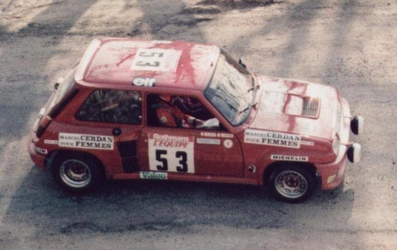 Jean-Michel Guyot - Jacques Raspaud
27º Tour de Corse - Rallye de France 1983. Renault 5 Turbo (3011 DF 66). Clasificado 10º.

Del 5 al 7 de Mayo, Ajaccio, Córcega, Francia.
Superficie: asfalto.

El Rally tenia un total de 1715.10 km de los que 1066.10 km divididos en 32 tramos eran especiales.

Tomaron la salida 178 equipos, finalizaron 57.@
Palabras clave: Renault;Turbo;Grupo_B;Corcega;1983;Corse