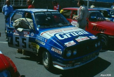 Jean-Louis Ravenel - Gilles Guillet
27º Tour de Corse - Rallye de France 1983. Citröen Visa Chrono (4179 SV 35). Clasificado 11º.

Del 5 al 7 de Mayo, Ajaccio, Córcega, Francia.
Superficie: asfalto.

El Rally tenia un total de 1715.10 km de los que 1066.10 km divididos en 32 tramos eran especiales.

Tomaron la salida 178 equipos, finalizaron 57.@
Palabras clave: ;Citroen;Visa;Grupo_B;Corcega;Corse;1983