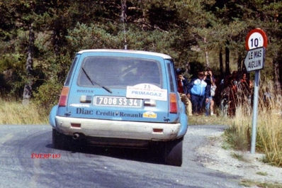 Bruno Bouscary - Pierre-Bernard Guérin
42º Tour de France Automobile 1983. Renault 5 Alpine (7008 SS 34). Clasificado 12º.

Del 19 al 23 Septiembre, Paris, Nice, Francia.
Superficie: asfalto.

El Rally tenia un total de 2800.00 km de los que 630.00 km divididos en 3 etapas y 32 tramos eran especiales (uno de ellos fue cancelado SS27 Col du Noyer).

Tomaron la salida 84 equipos, finalizaron 37.@
Palabras clave: Renault;Alpine;Tour_France_Automobile;1983