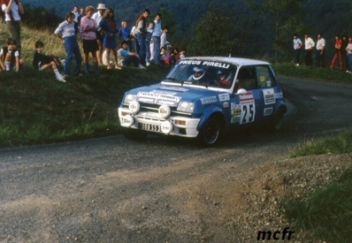 Bruno Bouscary - Pierre-Bernard Guérin
42º Tour de France Automobile 1983. Renault 5 Alpine (7008 SS 34). Clasificado 12º.

Del 19 al 23 Septiembre, Paris, Nice, Francia.
Superficie: asfalto.

El Rally tenia un total de 2800.00 km de los que 630.00 km divididos en 3 etapas y 32 tramos eran especiales (uno de ellos fue cancelado SS27 Col du Noyer).

Tomaron la salida 84 equipos, finalizaron 37.@
Palabras clave: Renault;Alpine;Tour_France_Automobile;1983