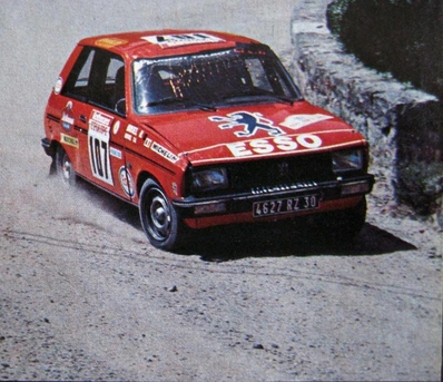 Yves-Andre Bruel - Brigitte Bruel
27º Tour de Corse - Rallye de France 1983. Peugeot 104 ZS (4627 RZ 30). Clasificado 23º.

Del 5 al 7 de Mayo, Ajaccio, Córcega, Francia.
Superficie: asfalto.

El Rally tenia un total de 1715.10 km de los que 1066.10 km divididos en 32 tramos eran especiales.

Tomaron la salida 178 equipos, finalizaron 57.@
Palabras clave: Peugeot;Corse;Corcega;1983