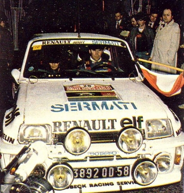 Dany Snobeck - Denise Emmanuelli
51º Rallye Automobile de Monte-Carlo 1983. Renault 5 Turbo Tour de Corse (3892 QD 58). Clasificado 96º.

Del 22 al 28 de Enero, Monte-Carlo.
Superficie: asfalto - nieve.

RMC clasificó a todos los equipos que terminaron el 