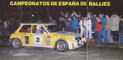 Genito Ortiz - Ramon Mi­nguez
31º Rally Costa Brava 1983. Renault 5 Turbo TdC (1-M-2860-P) Abandonó por problema eléctrico en el tramo "El Sobirà".

Del 18 al 20 de Febrero, Lloret de Mar, Girona, Catalunya, España.
Superficie: asfalto - tierra.

El Rally tení­a un total de 1356.5 km de los que 519.10 km divididos en 44 tramos eran especiales.

Tomaron la salida 68 equipos, finalizaron 20.@
Palabras clave: Genito_Ortiz;Renault;Turbo;Grupo_B;Costa_Brava;1983