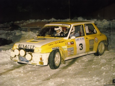 Genito Ortiz - Ramon Mi­nguez
31º Rally Costa Brava 1983. Renault 5 Turbo TdC (1-M-2860-P) Abandonó por problema eléctrico en el tramo "El Sobirà".

Del 18 al 20 de Febrero, Lloret de Mar, Girona, Catalunya, España.
Superficie: asfalto - tierra.

El Rally tení­a un total de 1356.5 km de los que 519.10 km divididos en 44 tramos eran especiales.

Tomaron la salida 68 equipos, finalizaron 20.

© Joan Aymami
@
Palabras clave: Renault;Turbo;Grupo_B;Costa_Brava;1983;Genito_Ortiz;Nieve