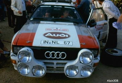 Hannu Mikkola - Arne Hertz
27º Tour de Corse - Rallye de France 1983. Audi Quattro A2 (IN-NL 67). Abandonó por accidente en SS23 Plaine de Peri - Capigliolo de 35.60 Km.

Del 5 al 7 de Mayo, Ajaccio, Córcega, Francia.
Superficie: asfalto.

El Rally tenia un total de 1715.10 km de los que 1066.10 km divididos en 32 tramos eran especiales.

Tomaron la salida 178 equipos, finalizaron 57.@
Palabras clave: ;Audi;Quattro;Corcega;Grupo_B;1983;Corse