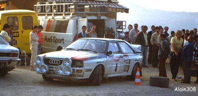 Hannu Mikkola - Arne Hertz
27º Tour de Corse - Rallye de France 1983. Audi Quattro A2 (IN-NL 67). Abandonó por accidente en SS23 Plaine de Peri - Capigliolo de 35.60 Km.

Del 5 al 7 de Mayo, Ajaccio, Córcega, Francia.
Superficie: asfalto.

El Rally tenia un total de 1715.10 km de los que 1066.10 km divididos en 32 tramos eran especiales.

Tomaron la salida 178 equipos, finalizaron 57.@
Palabras clave: ;Audi;Quattro;Corcega;Grupo_B;1983;Corse