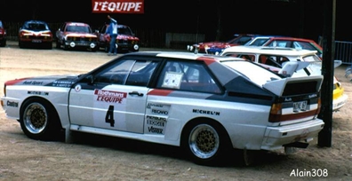 Hannu Mikkola - Arne Hertz
27º Tour de Corse - Rallye de France 1983. Audi Quattro A2 (IN-NL 67). Abandonó por accidente en SS23 Plaine de Peri - Capigliolo de 35.60 Km.

Del 5 al 7 de Mayo, Ajaccio, Córcega, Francia.
Superficie: asfalto.

El Rally tenia un total de 1715.10 km de los que 1066.10 km divididos en 32 tramos eran especiales.

Tomaron la salida 178 equipos, finalizaron 57.@
Palabras clave: ;Audi;Quattro;Corcega;Grupo_B;1983;Corse