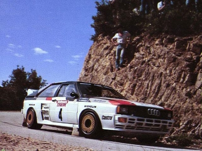 Hannu Mikkola - Arne Hertz
27º Tour de Corse - Rallye de France 1983. Audi Quattro A2 (IN-NL 67). Abandonó por accidente en SS23 Plaine de Peri - Capigliolo de 35.60 Km.

Del 5 al 7 de Mayo, Ajaccio, Córcega, Francia.
Superficie: asfalto.

El Rally tenia un total de 1715.10 km de los que 1066.10 km divididos en 32 tramos eran especiales.

Tomaron la salida 178 equipos, finalizaron 57.@
Palabras clave: ;Audi;Quattro;Corcega;Grupo_B;1983;Corse