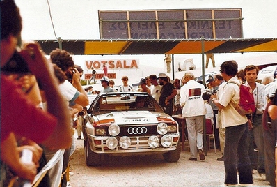 Hannu Mikkola - Arne Hertz
30º Acrópolis Rally 1983. Audi Quattro A2 (IN-NM 27). Abandonó por motor en SS37 Theoktisto de 19,68 Km.

Del 30 de Mayo al 2 de Junio, Atenas, Grecia.
Superficie: tierra.

El Rally tenia un total de 2264 km de los que 843.30 km divididos en 45 tramos eran especiales, (uno de ellos fue cancelado SS22 Tsouka de 6.57 km).

Tomaron la salida 120 equipos, finalizaron 36.@
Palabras clave: ;Audi;Quattro;Grupo_B;Acropolis;Grecia;1983