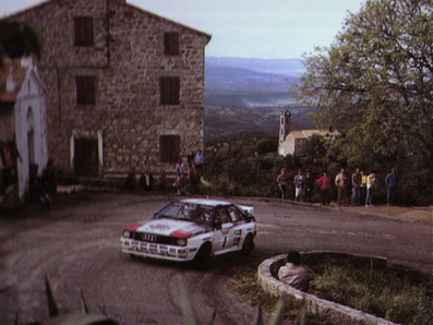 Hannu Mikkola - Arne Hertz
27º Tour de Corse - Rallye de France 1983. Audi Quattro A2 (IN-NL 67). Abandonó por accidente en SS23 Plaine de Peri - Capigliolo de 35.60 Km.

Del 5 al 7 de Mayo, Ajaccio, Córcega, Francia.
Superficie: asfalto.

El Rally tenia un total de 1715.10 km de los que 1066.10 km divididos en 32 tramos eran especiales.

Tomaron la salida 178 equipos, finalizaron 57.@
Palabras clave: ;Audi;Quattro;Corcega;Grupo_B;1983;Corse