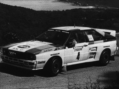 Hannu Mikkola - Arne Hertz
27º Tour de Corse - Rallye de France 1983. Audi Quattro A2 (IN-NL 67). Abandonó por accidente en SS23 Plaine de Peri - Capigliolo de 35.60 Km.

Del 5 al 7 de Mayo, Ajaccio, Córcega, Francia.
Superficie: asfalto.

El Rally tenia un total de 1715.10 km de los que 1066.10 km divididos en 32 tramos eran especiales.

Tomaron la salida 178 equipos, finalizaron 57.@
Palabras clave: ;Audi;Quattro;Corcega;Grupo_B;1983;Corse