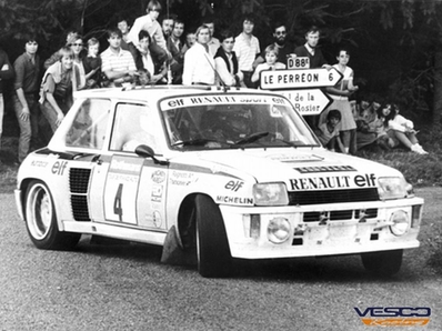 Jean Ragnotti - Pierre Thimonier
42º Tour de France Automobile 1983. Renault 5 Turbo Tour de Corse (6005XA91). Abandonó por avería mecánica en SS23 St-Barthelemy de Gua 2 de 38.50 km.

Del 19 al 23 Septiembre, Paris, Nice, Francia.
Superficie: asfalto.

El Rally tenia un total de 2800.00 km de los que 630.00 km divididos en 3 etapas y 32 tramos eran especiales (uno de ellos fue cancelado SS27 Col du Noyer).

Tomaron la salida 84 equipos, finalizaron 37.@
Palabras clave: Renault;Turbo;Grupo_B;Tour_France_Automobile;1983