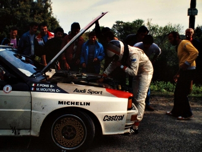 Michèle Mouton - Fabrizia Pons
27º Tour de Corse - Rallye de France 1983. Audi Quattro A2 (IN-NT 49). Abandonó por fuego en SS27 Zigliara - Arguista 2 de 28.60 Km.

Del 5 al 7 de Mayo, Ajaccio, Córcega, Francia.
Superficie: asfalto.

El Rally tenia un total de 1715.10 km de los que 1066.10 km divididos en 32 tramos eran especiales.

Tomaron la salida 178 equipos, finalizaron 57.

© Enzo Dalla Rosa
@@
Palabras clave: Michele_Mouton;Audi;Quattro;Corse;Corcega;1983;Personajes;Grupo_B