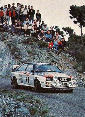 Michèle Mouton - Fabrizia Pons
27º Tour de Corse - Rallye de France 1983. Audi Quattro A2 (IN-NT 49). Abandonó por fuego en SS27 Zigliara - Arguista 2 de 28.60 Km.

Del 5 al 7 de Mayo, Ajaccio, Córcega, Francia.
Superficie: asfalto.

El Rally tenia un total de 1715.10 km de los que 1066.10 km divididos en 32 tramos eran especiales.

Tomaron la salida 178 equipos, finalizaron 57.@
Palabras clave: Michele_Mouton;Corcega;Audi;Quattro;Grupo_B;1983;Corse