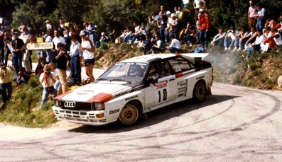 Michèle Mouton - Fabrizia Pons
27º Tour de Corse - Rallye de France 1983. Audi Quattro A2 (IN-NT 49). Abandonó por fuego en SS27 Zigliara - Arguista 2 de 28.60 Km.

Del 5 al 7 de Mayo, Ajaccio, Córcega, Francia.
Superficie: asfalto.

El Rally tenia un total de 1715.10 km de los que 1066.10 km divididos en 32 tramos eran especiales.

Tomaron la salida 178 equipos, finalizaron 57.@
Palabras clave: Michele_Mouton;Corcega;Audi;Quattro;Grupo_B;1983;Corse