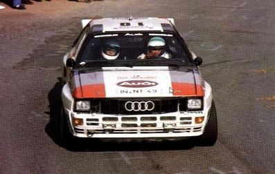 Michèle Mouton - Fabrizia Pons
27º Tour de Corse - Rallye de France 1983. Audi Quattro A2 (IN-NT 49). Abandonó por fuego en SS27 Zigliara - Arguista 2 de 28.60 Km.

Del 5 al 7 de Mayo, Ajaccio, Córcega, Francia.
Superficie: asfalto.

El Rally tenia un total de 1715.10 km de los que 1066.10 km divididos en 32 tramos eran especiales.

Tomaron la salida 178 equipos, finalizaron 57.@
Palabras clave: Michele_Mouton;Corcega;Audi;Quattro;Grupo_B;1983;Corse
