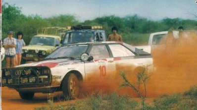 Vic Preston, Jr - John Lyall
31º Marlboro Safari Rally 1983. Audi Quattro A1 (IN-YC 18). Abandonó por accidente en CH20.

Del 30 de Marzo al 4 de Abril, Nairobi, Kenya, África.
Superficie: tierra.

El Rally tenia un total de 5035 km en los que 1620.95 km se encontraban 26 controles horarios.

Tomaron la salida 78 equipos, finalizaron 22.@
Palabras clave: Vic_Preston;Audi;Quattro;Grupo_B;Safari;1983