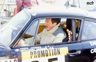 Jacques Fossa - Bernard Meullenot
51º Rallye Automobile de Monte-Carlo 1983. Porsche 930 Turbo. Abandonó en SS6 Pont des Miolans de 22.00 km, desconocemos el motivo del abandono..

Del 22 al 28 de Enero, Monte-Carlo.
Superficie: asfalto - nieve.

RMC clasificó a todos los equipos que terminaron el "Parcours Commun" (después de SS21).
De los 150 equipos, solo los 100 mejores pudieron competir en el último tramo "Parcours Final".
Los equipos que no completaron todas las etapas recibieron tiempos de penalización, incluso para aquellos que no terminaron el último tramo.
86 equipos completaron todo el rally, dos fueron descalificados.

El Rally tenia un total de 4197 km de los que 709 km divididos en 31 tramos eran especiales, (2 de ellas fue canceladas SS6 Pont des Miolans de 22 Km y SS15 St Jeans en Royans de 38 Km).

Se inscribieron 263 equipos, tomaron la salida 250, finalizaron 149.
@
Palabras clave: Porsche;Montecarlo;1983;Personajes