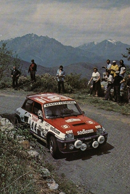 Philippe Touren - Jean-Bernard Vieu
27º Tour de Corse - Rallye de France 1983. Renault 5 Turbo Tour de Corse (21 QV 28). Abandonó por accidente en SS20 Vico - Suarricchio 62.30 Km.

Del 5 al 7 de Mayo, Ajaccio, Córcega, Francia.
Superficie: asfalto.

El Rally tenia un total de 1715.10 km de los que 1066.10 km divididos en 32 tramos eran especiales.

Tomaron la salida 178 equipos, finalizaron 57.@
Palabras clave: ;Renault;Turbo;Grupo_B;Corse;Corcega;1983