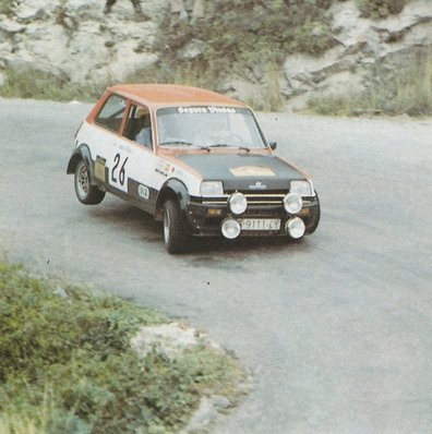 Hansi Bäbler Bebié - Rafael Pinedo
19º Rally Catalunya 1983. Renault 5 Alpine. Abandonó por la caja de cambios.

Del 21 al 23 de Octubre, Catalunya, España.
Superficie: asfalto.

El Rally tenia un total de 356.90 km cronometrados, desconocemos en cuantos tramos especiales se dividian.

Tomaron la salida 97 equipos, finalizaron 54.
Palabras clave: Renault;Alpine;Catalunya;1983