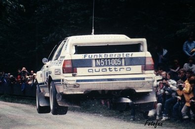 Franz Wittmann sen. - Jörg Pattermann
6º Int. Admonter Rallye 1984. Audi Quattro A2 (N511.005). Clasificado 1º.

Del 24 al 26 de Agosto, Admont, Estiria, Austria.
Superficie: asfalto - tierra.

El Rally constaba de 24 tramos espeiales (uno de ellos fue cancelado SS8) desconocemos cuantos kilómetros tanto totales como cronometrados tenía la prueba.

Tomaron la salida 32 equipos, finalizaron 21.@
Palabras clave: Audi;Quattro;Grupo_B;1984;Saltos