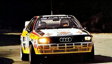 Hannu Mikkola - Arne Hertz
18º Rallye de Portugal - Vinho do Porto 1984. Audi Quattro A2 (IN-NE 8). Clasificado 1º.

Del 6 al 10 de Marzo, Estoril, Portugal.
Superficie: asfalto.

El Rally tenia un total de 2400.00 km de los que 685.00 km divididos en 45 tramos eran especiales.

Tomaron la salida 70 equipos, finalizaron 20.@
Palabras clave: Hannu_Olavi_Mikkola;Audi;Quattro;Portugal;Grupo_B;1984