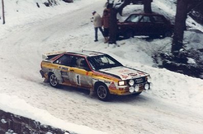 Walter Röhrl - Christian Geistdörfer
52º Rallye Automobile de Monte-Carlo 1984. Audi Quattro A2 (IN-NX 47). Clasificado 1º.

Del 21 al 27 de Enero, Monte-Carlo.
Superficie: asfalto - nieve.

El Rally tenia un total de 3328.90 km de los que 753.20 km divididos en 30 tramos eran especiales, (4 de ellas fueron cancxeladas SS3 St Jean en Royans de 39 Km, SS11 Les Savoyons - Sigoyer de 32 Km, SS12 Pont sur Barrage du Sautet de 18,40 Km, SS13 Chateau d'Ancelle - La Batie Neuve de 11,20 Km).

Se inscribieron 222 equipos, tomaron la salida 209, finalizaron 120.@
Palabras clave: Walter_Röhrl;Christian_Geistdorfer;Audi;Quattro;Grupo_B;Montecarlo;1984;nieve