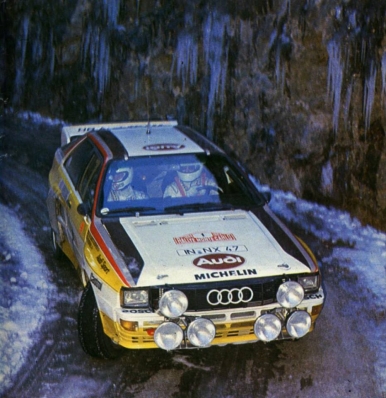 Walter Röhrl - Christian Geistdörfer
52º Rallye Automobile de Monte-Carlo 1984. Audi Quattro A2 (IN-NX 47). Clasificado 1º.

Del 21 al 27 de Enero, Monte-Carlo.
Superficie: asfalto - nieve.

El Rally tenia un total de 3328.90 km de los que 753.20 km divididos en 30 tramos eran especiales, (4 de ellas fueron cancxeladas SS3 St Jean en Royans de 39 Km, SS11 Les Savoyons - Sigoyer de 32 Km, SS12 Pont sur Barrage du Sautet de 18,40 Km, SS13 Chateau d'Ancelle - La Batie Neuve de 11,20 Km).

Se inscribieron 222 equipos, tomaron la salida 209, finalizaron 120.

[url=https://goo.gl/maps/vVWEXrmikGuGkXur6] Localización del lugar en Google Maps:[/url]
@
Palabras clave: Walter_Röhrl;Audi;Quattro;Grupo_B;Montecarlo;1984;Nieve