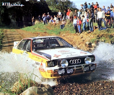 Stig Blomqvist - Björn Cederberg
14º Sanyo Rally of New Zealand 1984. Audi Quattro A2 (IN-NJ 5). Clasificado 1º.

Del 23 al 26 de Junio, Auckland, Nueva Zelanda.
Superficie: tierra.

El Rally tenia un total de 2626 km de los que 1044 km divididos en 45 tramos eran especiales.

Tomaron la salida 63 equipos, finalizaron 35.@
Palabras clave: Stig_Blomqvist;Audi;Quattro;Grupo_B;1984