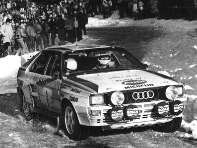 Walter Röhrl - Christian Geistdörfer
52º Rallye Automobile de Monte-Carlo 1984. Audi Quattro A2 (IN-NX 47). Clasificado 1º.

Del 21 al 27 de Enero, Monte-Carlo.
Superficie: asfalto - nieve.

El Rally tenia un total de 3328.90 km de los que 753.20 km divididos en 30 tramos eran especiales, (4 de ellas fueron cancxeladas SS3 St Jean en Royans de 39 Km, SS11 Les Savoyons - Sigoyer de 32 Km, SS12 Pont sur Barrage du Sautet de 18,40 Km, SS13 Chateau d'Ancelle - La Batie Neuve de 11,20 Km).

Se inscribieron 222 equipos, tomaron la salida 209, finalizaron 120.@
Palabras clave: Walter_Röhrl;Audi;Quattro;Grupo_B;Montecarlo;1984;Nieve