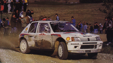Ari Vatanen - Terry Harryman
26º Rally de Sanremo 1984. Peugeot 205 Turbo 16 (128 FBL 75). Clasificado 1º.

Del 30 de Septiembre al 5 de Octubre, Sanremo, Liguria, Imperia, Italia.
Superficie: asfalto -tierra.

El Rally tenia un total de 2546.29 km de los que 807.69 km divididos en 56 tramos eran especiales, (2 de ellas fueron canceladas SS7 Sante Luce de 12,30 km y SS26 Chiusdino 2 de 17,41 Km).

Se inscribieron 104 equipos, tomaron la salida 100, finalizaron 35.@
Palabras clave: ;Terry_Harryman;Peugeot;T16;Grupo_B;Sanremo;1984