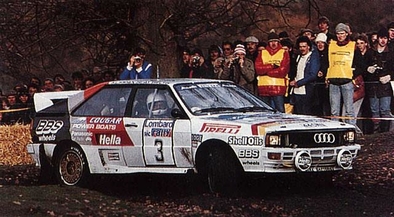 Hannu Mikkola - Arne Hertz
33º Lombard RAC Rally 1984. Audi Quattro A2 (44 CMN). Clasificado 2º.
Audi Sport UK

Del 25 al 29 de Noviembre, Chester, Cheshire, Inglaterra, Reino Unido.
Superficie: tierra.

El Rally tenia un total de 3232.00 km de los que 868.54 km divididos en 56 tramos eran especiales.

Se inscribieron 124 equipos, tomaron la salida 119, finalizaron 52.@
Palabras clave: Audi;Quattro;Grupo_B;Gran_Bretaña;RAC_Rally;Inglaterra
