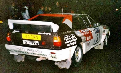 Hannu Mikkola - Arne Hertz
33º Lombard RAC Rally 1984. Audi Quattro A2 (44 CMN). Clasificado 2º.
Audi Sport UK

Del 25 al 29 de Noviembre, Chester, Cheshire, Inglaterra, Reino Unido.
Superficie: tierra.

El Rally tenia un total de 3232.00 km de los que 868.54 km divididos en 56 tramos eran especiales.

Se inscribieron 124 equipos, tomaron la salida 119, finalizaron 52.@
Palabras clave: Audi;Quattro;Grupo_B;Gran_Bretaña;RAC_Rally;Inglaterra