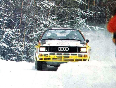 Michèle Mouton - Fabrizia Pons
34º International Swedish Rally 1984. Audi Quattro A2 (IN-NV 3). Clasificada 2º.

Del 10 al 12 de Febrero, Karlstad.
Superficie: nieve - hielo.

El Rally tenia un total de 1703.00 km de los que 447.70 km divididos en 27 tramos eran especiales.

Tomaron la salida 66 equipos, finalizaron 41.@
Palabras clave: Michele_Mouton;Audi;Quattro;Grupo_B;Suecia;1984;nieve