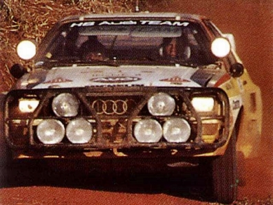 Hannu Mikkola - Arne Hertz
32º Marlboro Safari Rally 1984. Audi Quattro A2 (IN-NE 8). Clasificado 3º.

Del 19 al 23 de Abril, Nairobi, Kenya, África.
Superficie: tierra.

El Rally tenia 5.254 km con 105 controles horarios.

Tomaron la salida 76 equipos, finalizaron 25.@
Palabras clave: ;Audi_Quattro;Grupo_B;Safari;1984