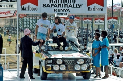 Hannu Mikkola - Arne Hertz
32º Marlboro Safari Rally 1984. Audi Quattro A2 (IN-NE 8). Clasificado 3º.

Del 19 al 23 de Abril, Nairobi, Kenya, África.
Superficie: tierra.

El Rally tenia 5.254 km con 105 controles horarios.

Tomaron la salida 76 equipos, finalizaron 25.@
Palabras clave: ;Audi_Quattro;Grupo_B;Safari;1984