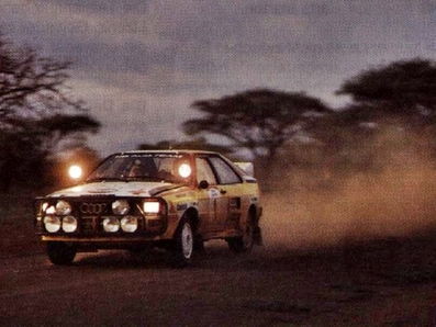 Hannu Mikkola - Arne Hertz
32º Marlboro Safari Rally 1984. Audi Quattro A2 (IN-NE 8). Clasificado 3º.

Del 19 al 23 de Abril, Nairobi, Kenya, África.
Superficie: tierra.

El Rally tenia 5.254 km con 105 controles horarios.

Tomaron la salida 76 equipos, finalizaron 25.@
Palabras clave: ;Audi_Quattro;Grupo_B;Safari;1984