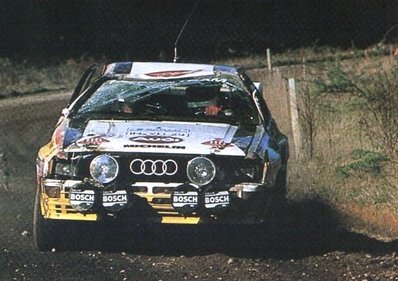 Hannu Mikkola - Arne Hertz
14º Sanyo Rally de Nueva Zelanda 1984. Audi Quattro A2 (IN-YD 29). Clasificado 3º.

Del 23 al 26 de Junio, Auckland, Nueva Zelanda.
Superficie: tierra.

El Rally tenia un total de 2626 km de los que 1044 km divididos en 45 tramos eran especiales.

Tomaron la salida 63 equipos, finalizaron 35.@
Palabras clave: Hannu_Olavi_Mikkola;Crash;Audi;Quattro;Grupo_B;1984