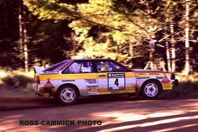Hannu Mikkola - Arne Hertz
14º Sanyo Rally de Nueva Zelanda 1984. Audi Quattro A2 (IN-YD 29). Clasificado 3º.

Del 23 al 26 de Junio, Auckland, Nueva Zelanda.
Superficie: tierra.

El Rally tenia un total de 2626 km de los que 1044 km divididos en 45 tramos eran especiales.

Tomaron la salida 63 equipos, finalizaron 35.@
Palabras clave: ;Audi;Quattro;Grupo_B;1984