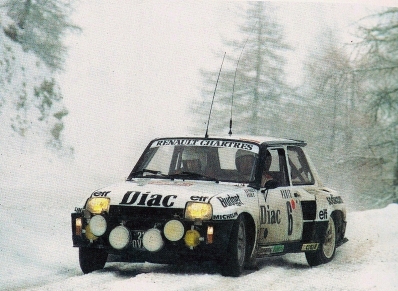 Jean-Luc Thérier - Michel Vial
52º Rallye Automobile de Monte-Carlo 1984. Renault 5 Turbo Tour de Corse (21 QV 28). Clasificado 4º.

Del 21 al 27 de Enero, Monte-Carlo.
Superficie: asfalto - nieve.

El Rally tenia un total de 3328.90 km de los que 753.20 km divididos en 30 tramos eran especiales, (4 de ellas fueron cancxeladas SS3 St Jean en Royans de 39 Km, SS11 Les Savoyons - Sigoyer de 32 Km, SS12 Pont sur Barrage du Sautet de 18,40 Km, SS13 Chateau d'Ancelle - La Batie Neuve de 11,20 Km).

Se inscribieron 222 equipos, tomaron la salida 209, finalizaron 120.@
Palabras clave: ;Renault;Turbo;Montecarlo;1984;nieve;Grupo_B